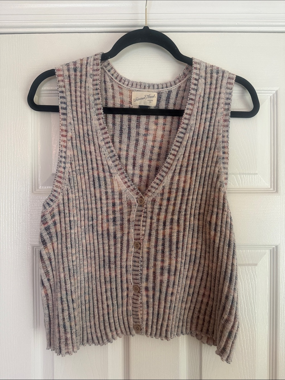 Universal Thread Ribbed Multicolor Button-Up Knit Vest